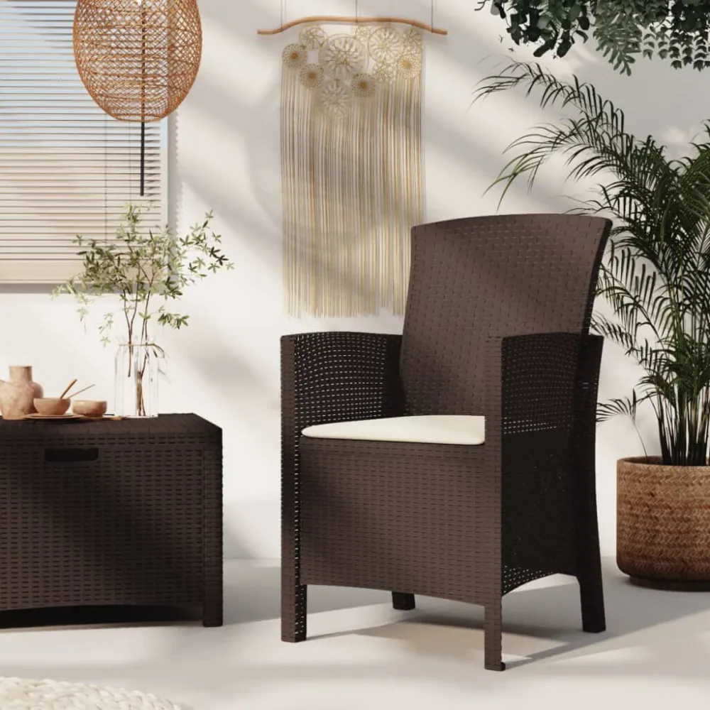 Sedia da Giardino con Cuscino Rattan PP Marrone con Sistema di Montaggio Rapido
