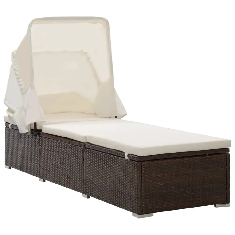 Sedia da Giardino Lettino Prendisole Baldacchino e Cuscino Polyrattan Marrone