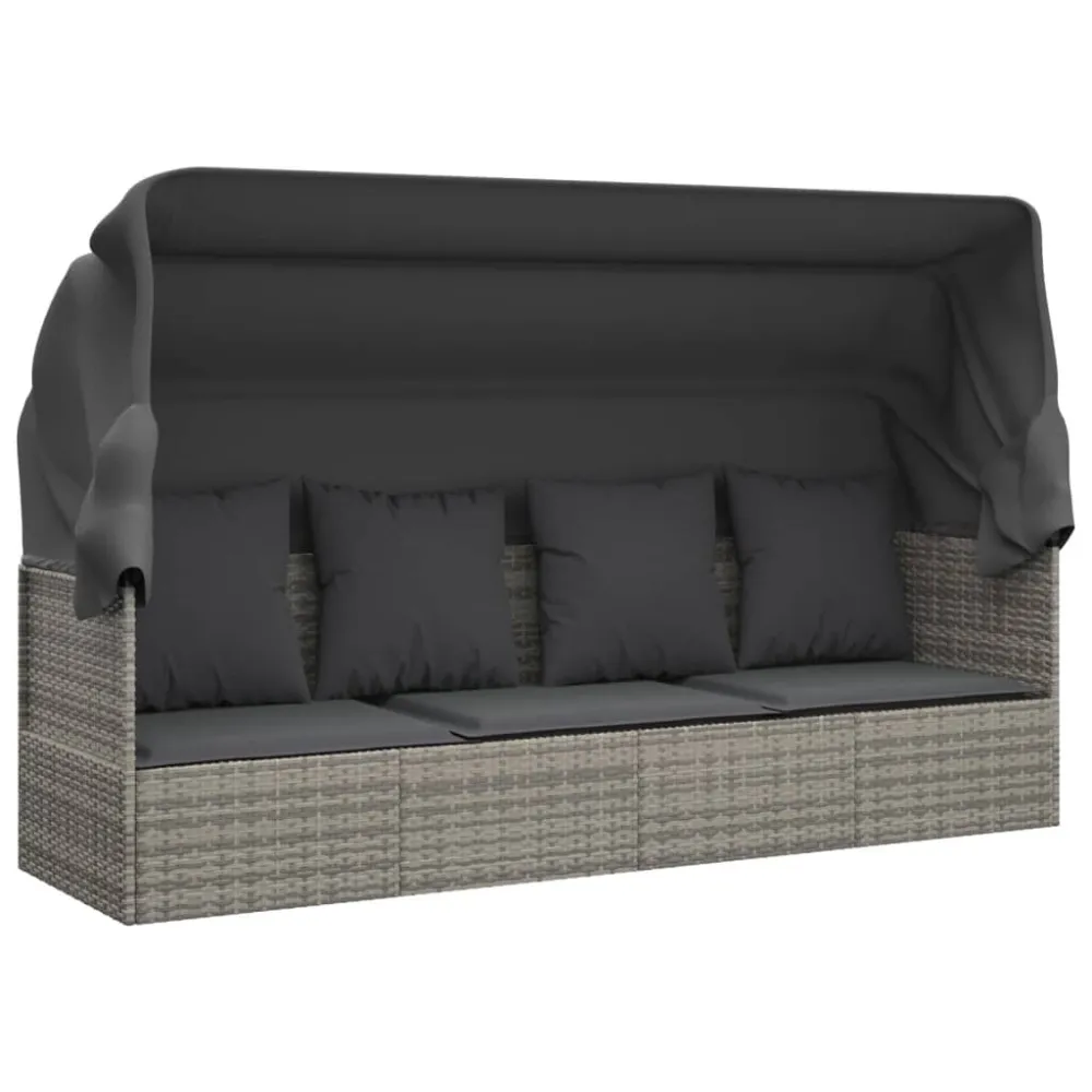 Sedia da Giardino Lettino Prendisole Esterno Tetto e Cuscini Grigio Polyrattan