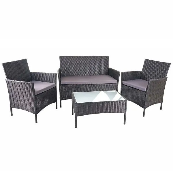 Sedia da Giardino Mendler set da giardino polyrattan HWC-D82 set lounge nero con cuscini antracite 64504