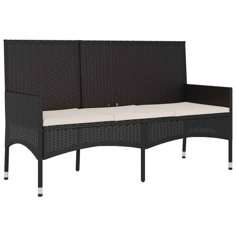 Sedia da Giardino Panca da Giardino 3 Posti con Cuscini Polyrattan Nero