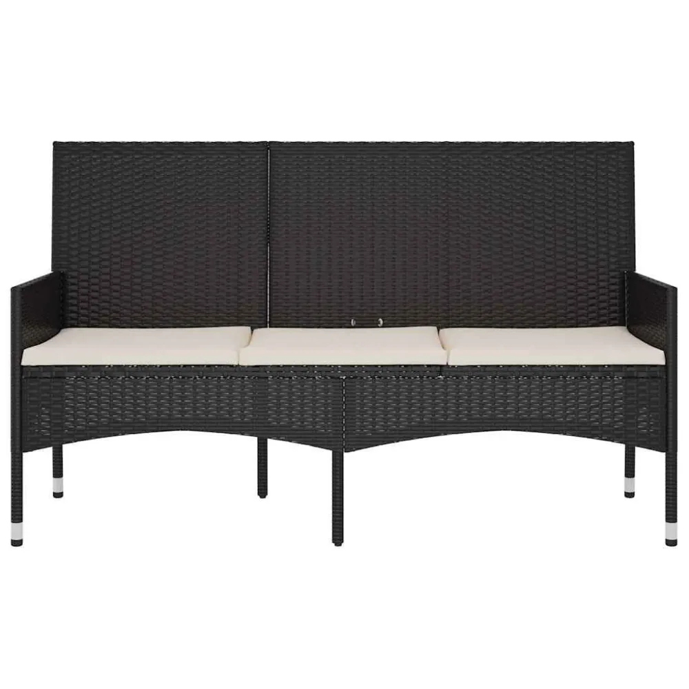 Sedia da Giardino Panca da Giardino 3 Posti con Cuscini Polyrattan Nero