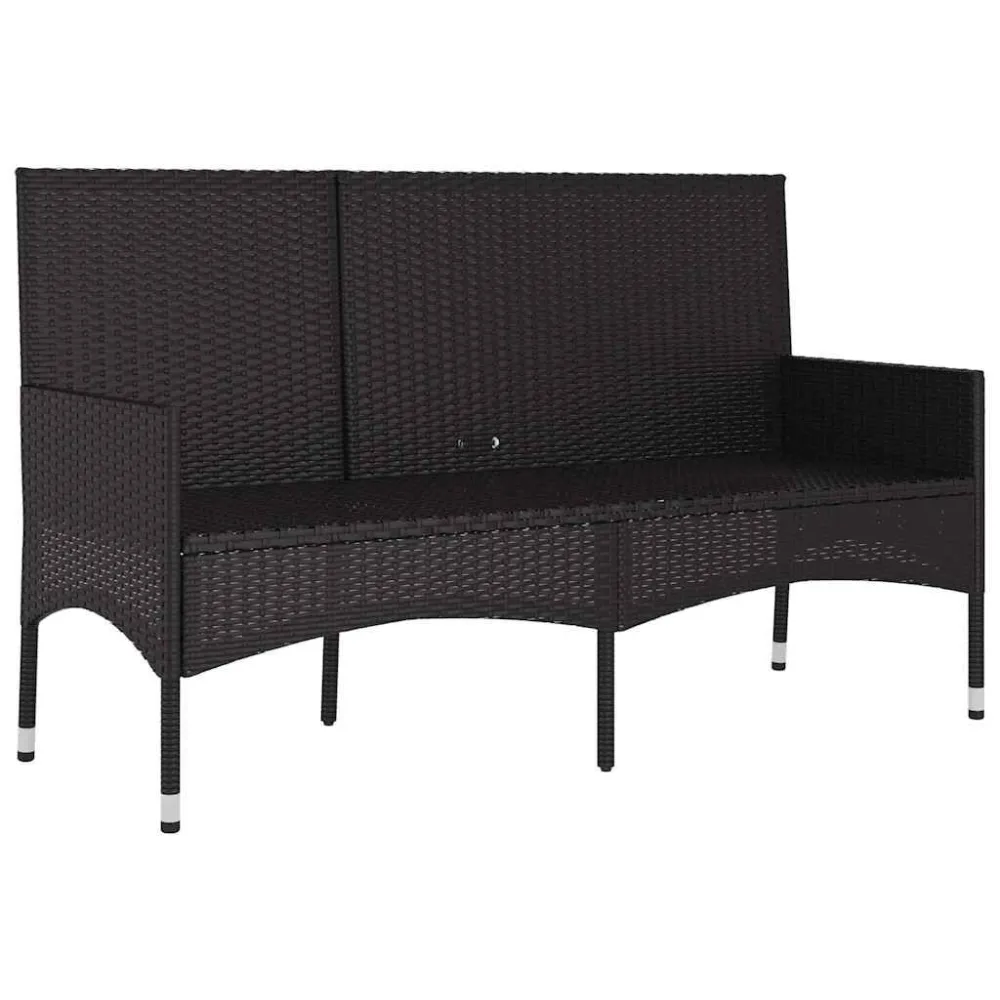 Sedia da Giardino Panca da Giardino 3 Posti con Cuscini Polyrattan Nero