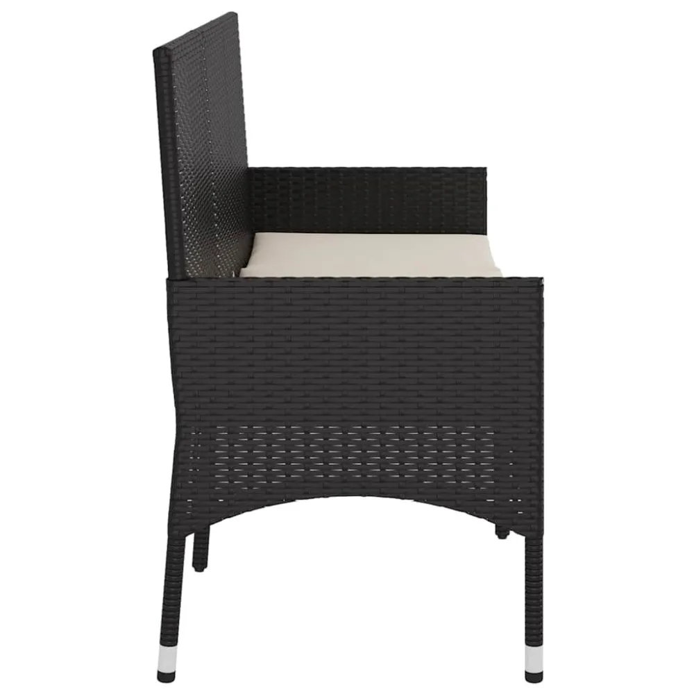 Sedia da Giardino Panca da Giardino 3 Posti con Cuscini Polyrattan Nero
