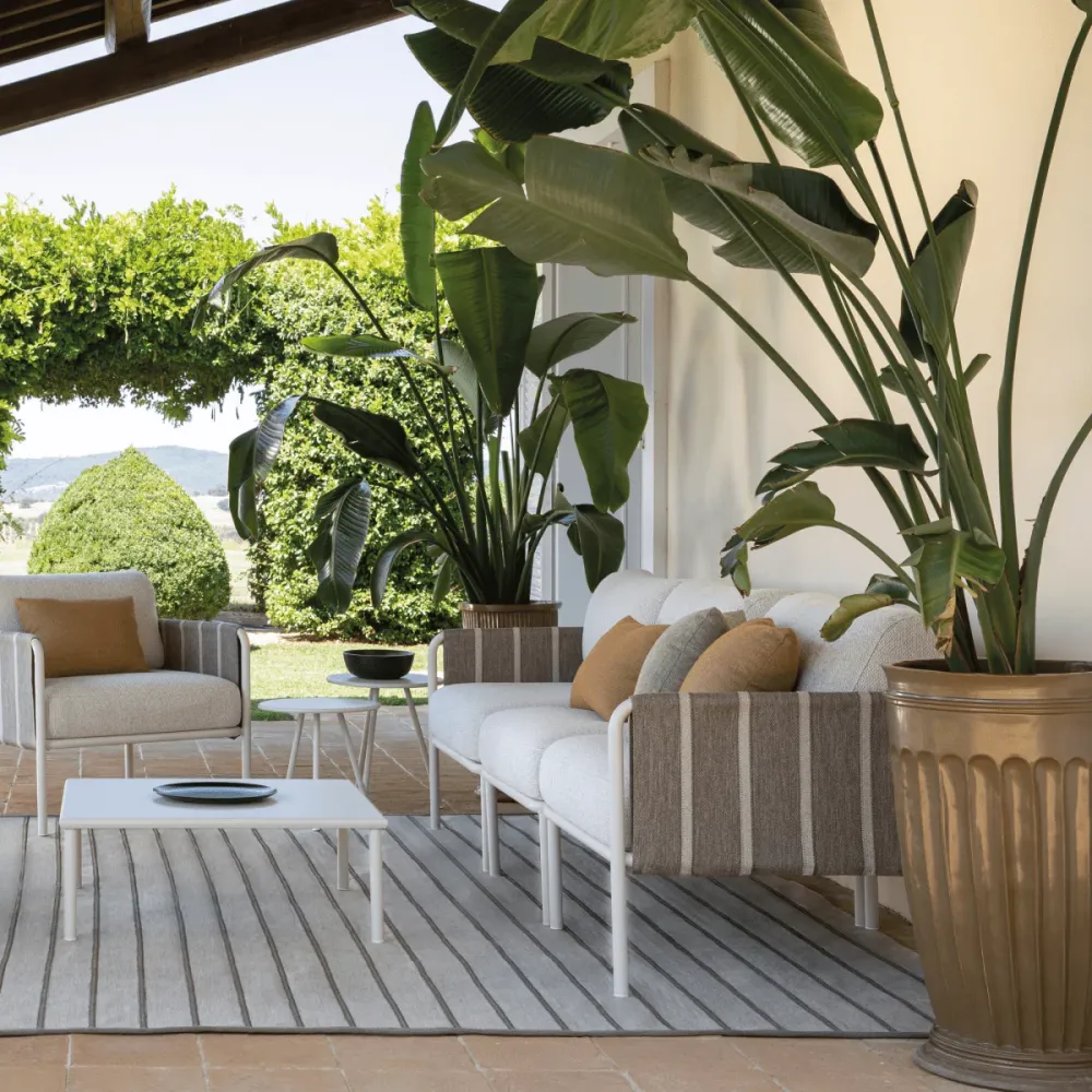 Sedia da Giardino Poltrona bassa lounge metallo "Hamptons" con cuscini cm 80x80 84h