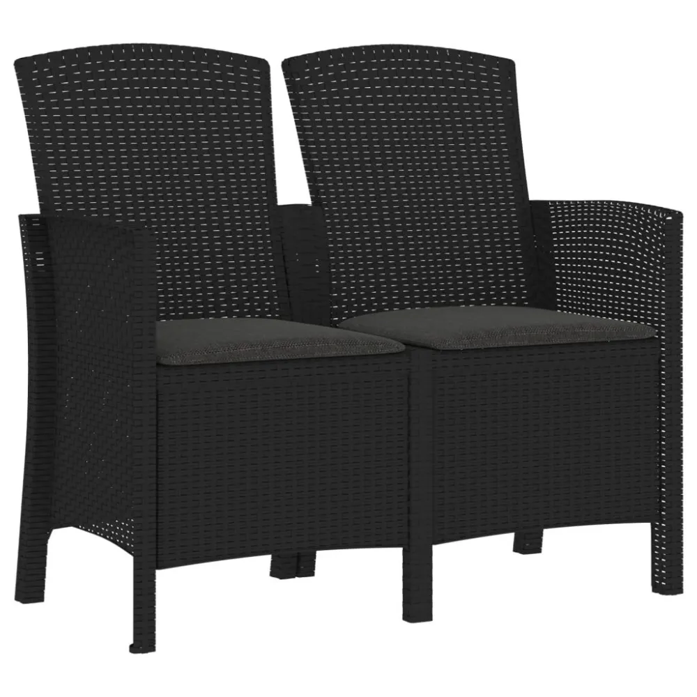 Sedia da Giardino 2 Posti con Cuscini PP Rattan Grafite Colori Vivaci