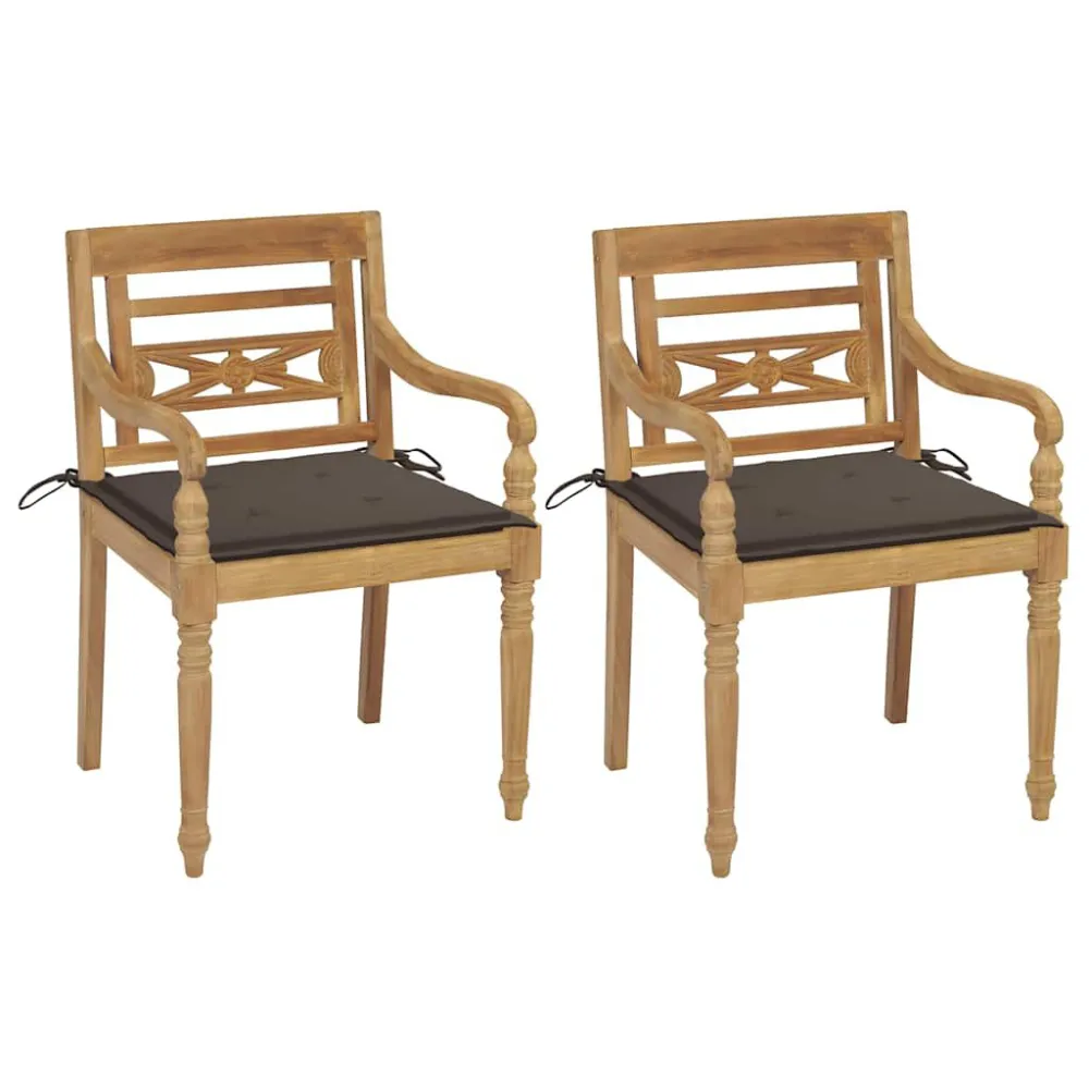 Sedia da Giardino Sedie Batavia 2 pz con Cuscini Talpa Massello di Teak
