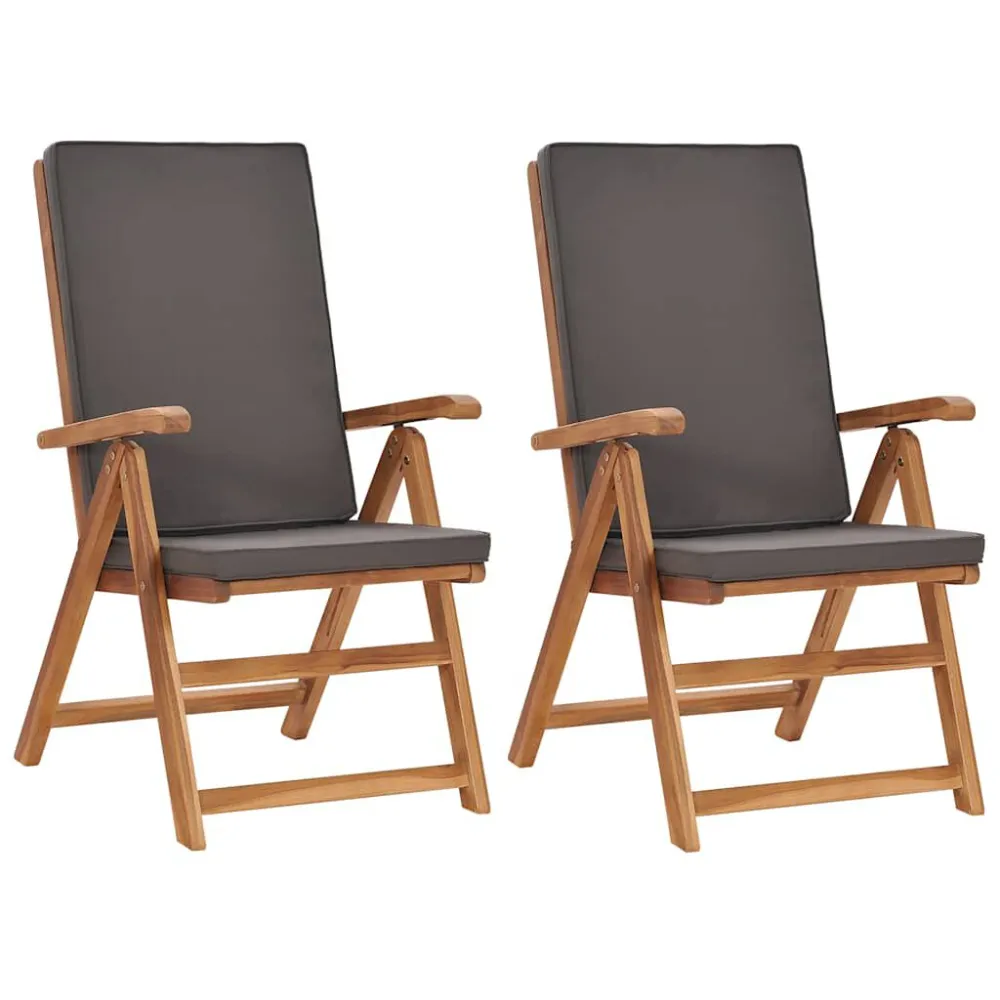 Sedia da Giardino Sedie da Giardino con Cuscini 2 pz Legno di Teak Grigio