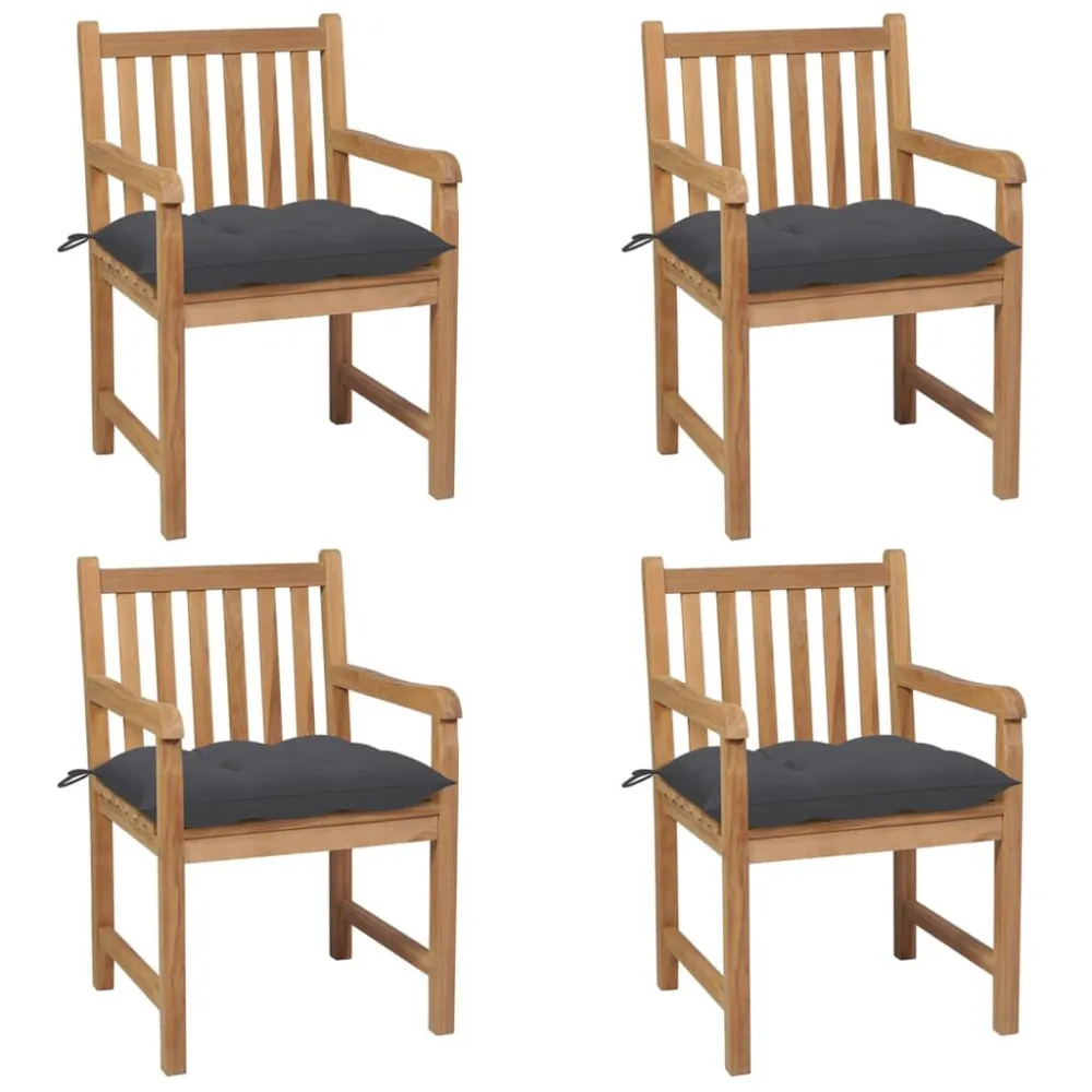 Sedia da Giardino Sedie da Giardino 4 pz con Cuscini Antracite Teak Massello