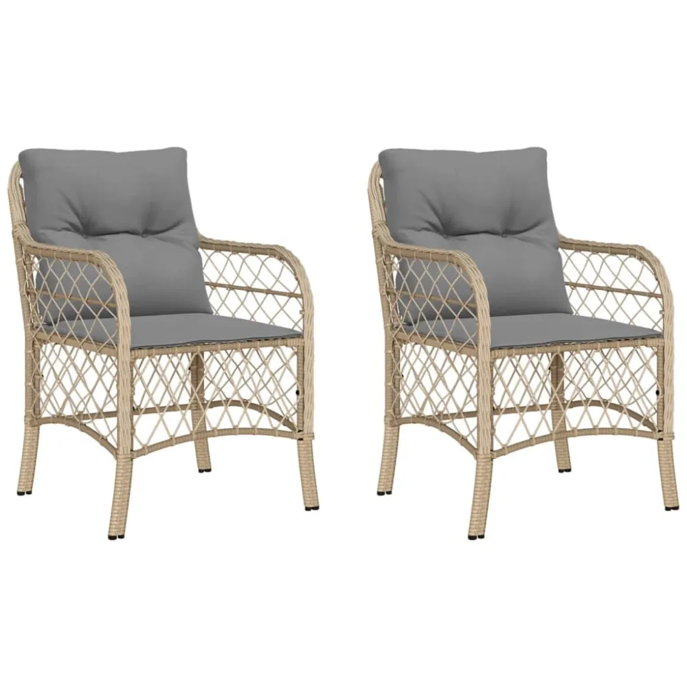 Sedia da Giardino Sedie da Giardino con Cuscini 2 pz Sabbia Misto Polyrattan