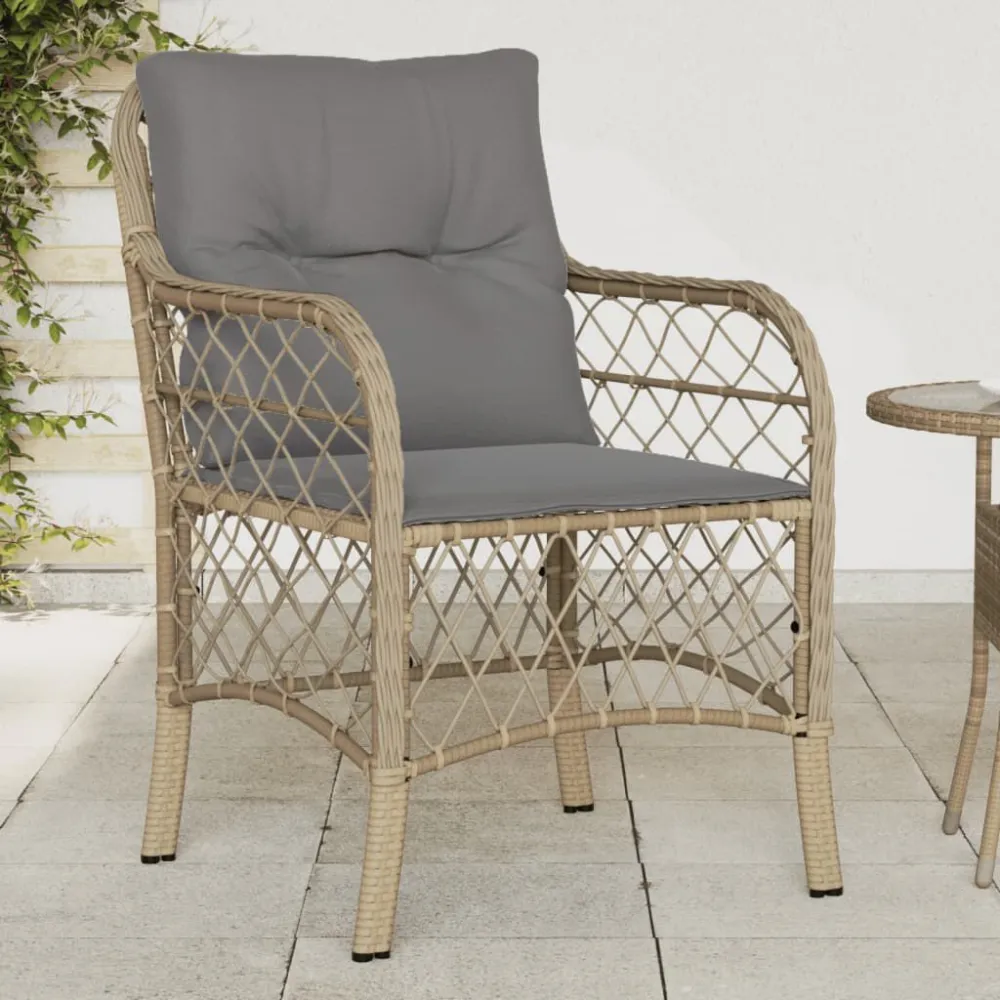 Sedia da Giardino Sedie da Giardino con Cuscini 2 pz Sabbia Misto Polyrattan