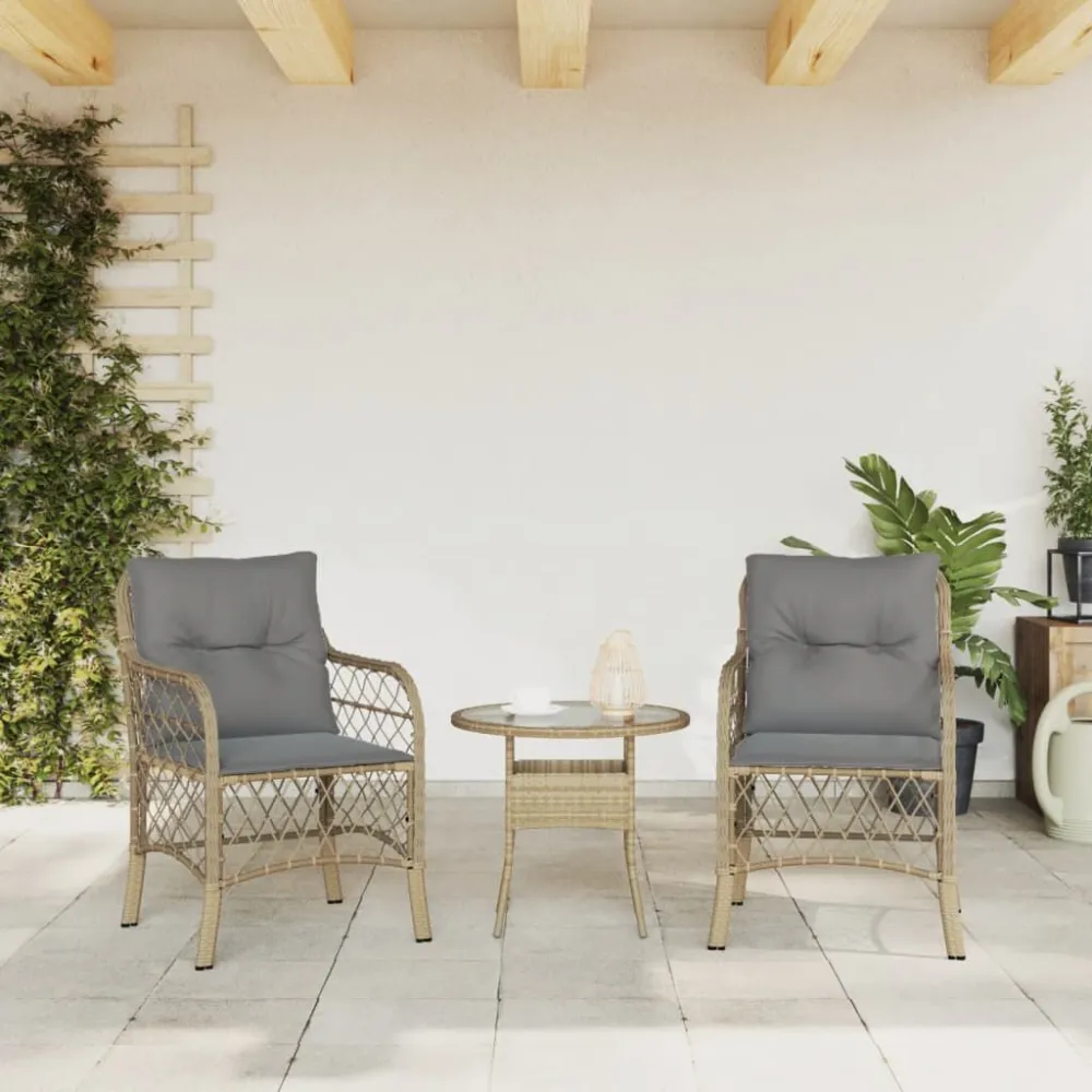 Sedia da Giardino Sedie da Giardino con Cuscini 2 pz Sabbia Misto Polyrattan