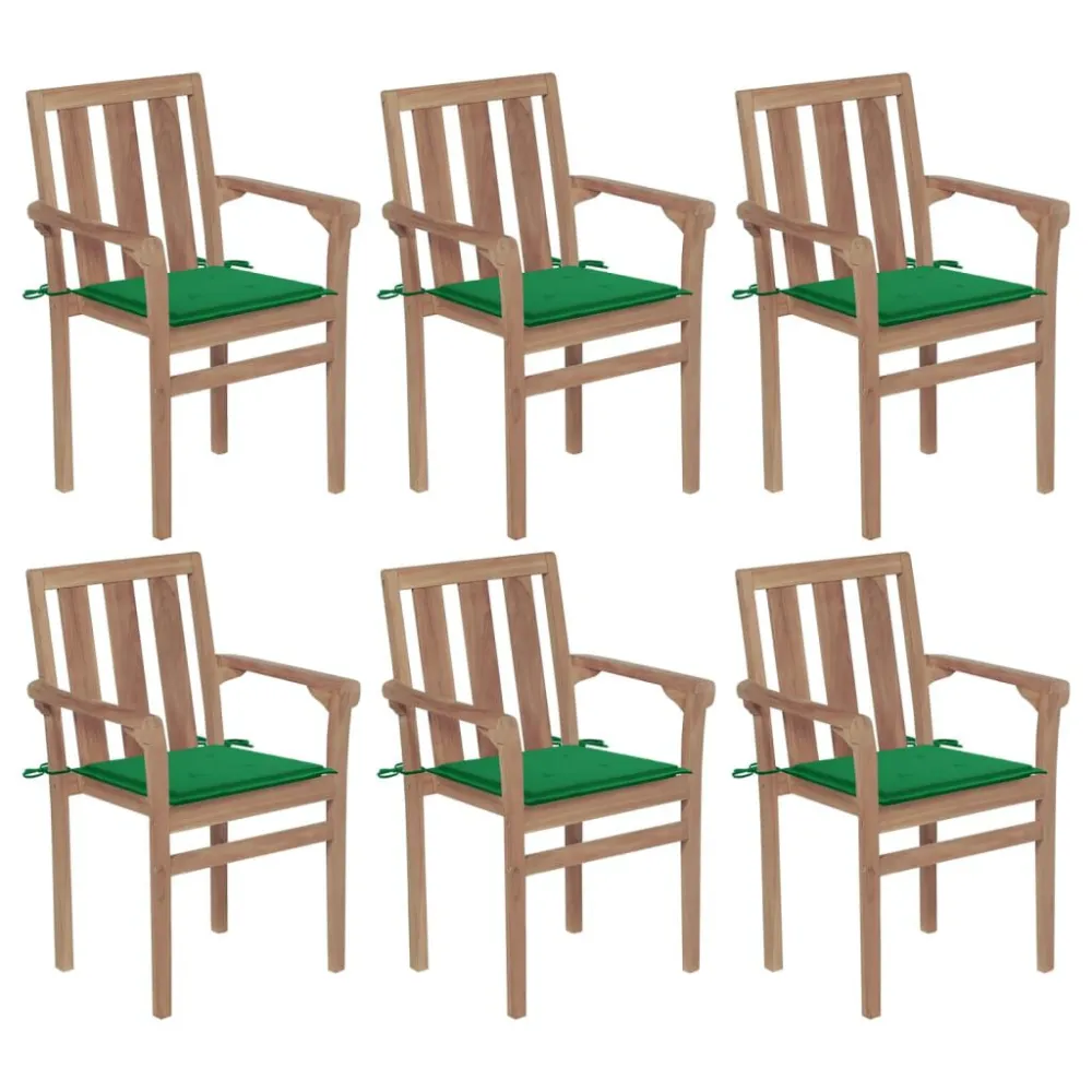 Sedia da Giardino Sedie da Giardino Impilabili con Cuscini 6 pz Massello di Teak