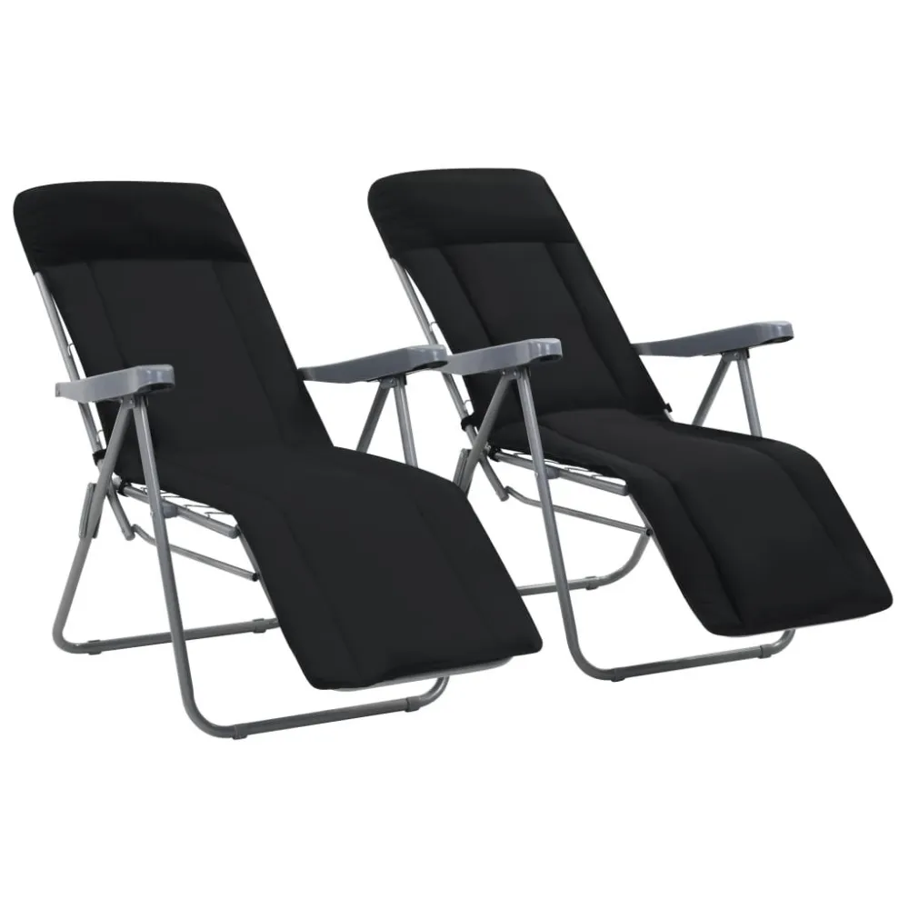Sedia da Giardino Sedie da Giardino Pieghevoli con Cuscino 2 pz Nere