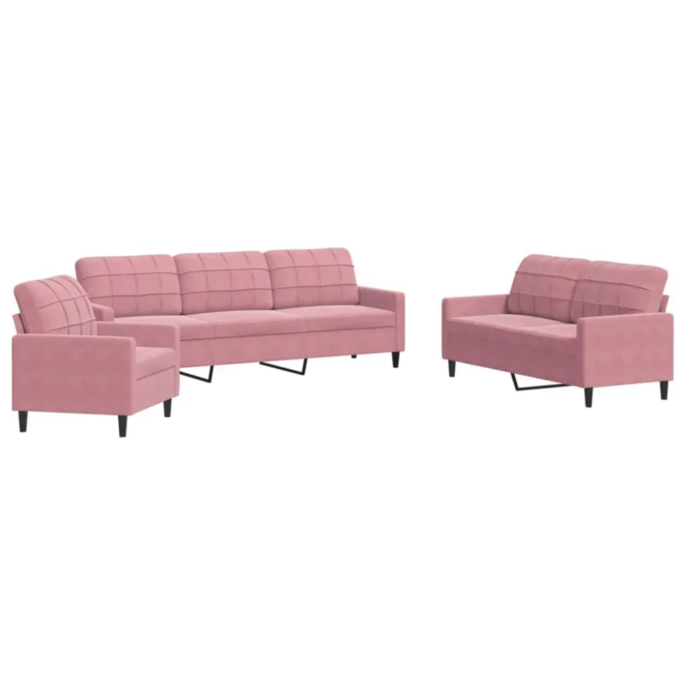 Sedia da Giardino Set di Divani 3 pz con Cuscini rosa Velluto
