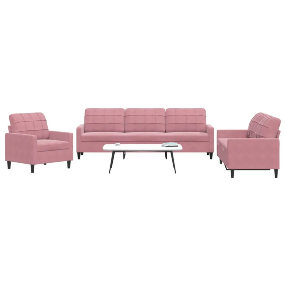 Sedia da Giardino Set di Divani 3 pz con Cuscini rosa Velluto