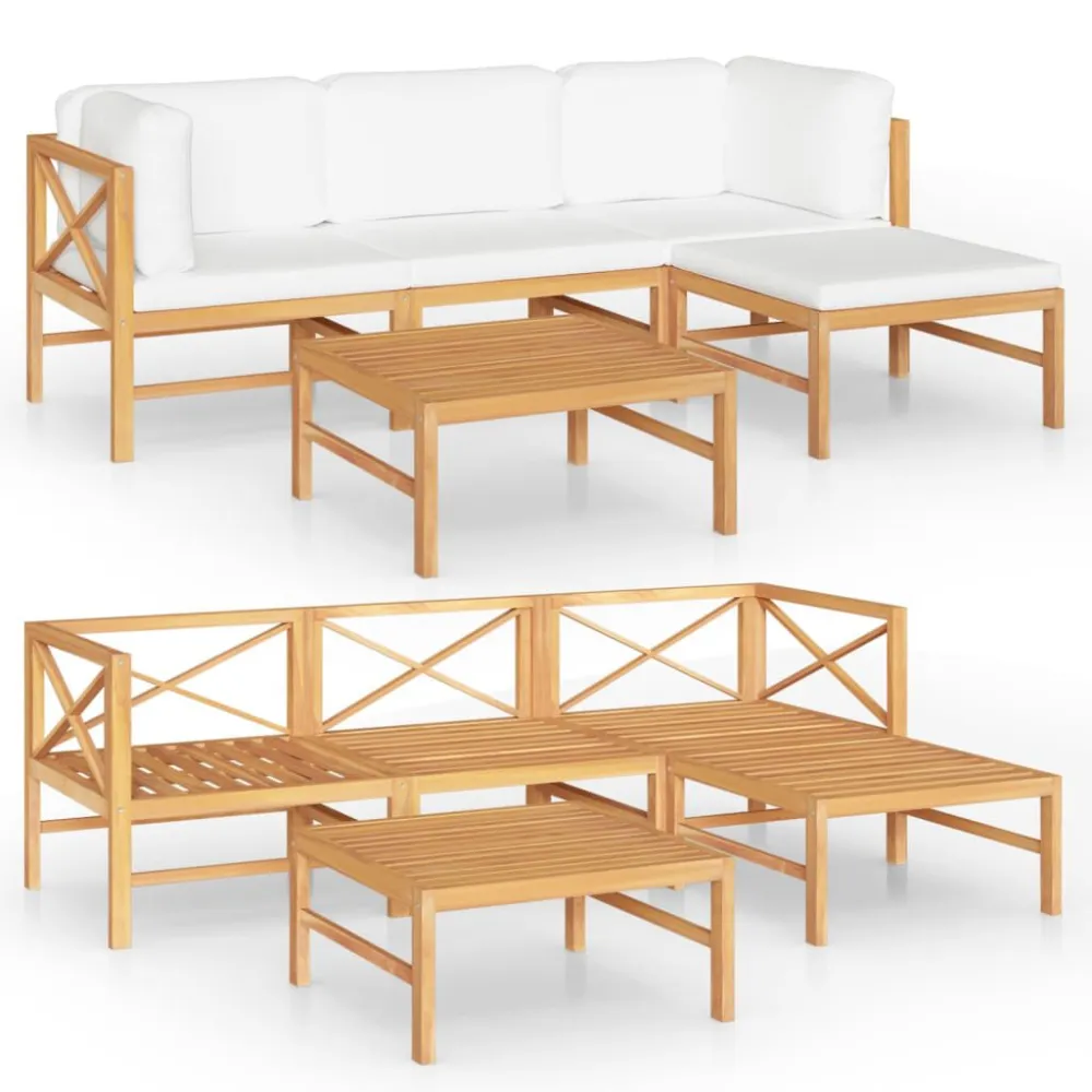Sedia da Giardino Set Divani da Giardino 5pz Cuscini Crema Legno Massello di Teak