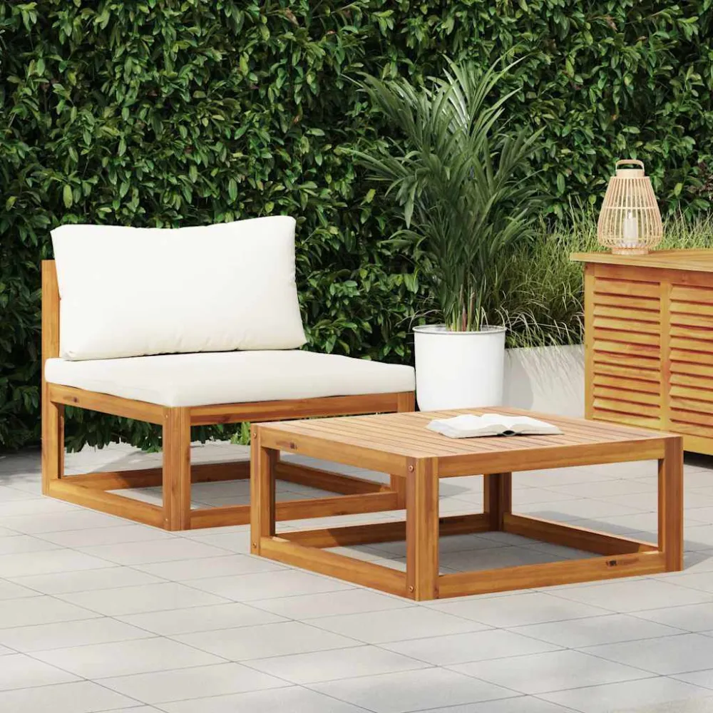 Sedia da Giardino Set Divani da Giardino 2 pz con Cuscini Massello di Acacia
