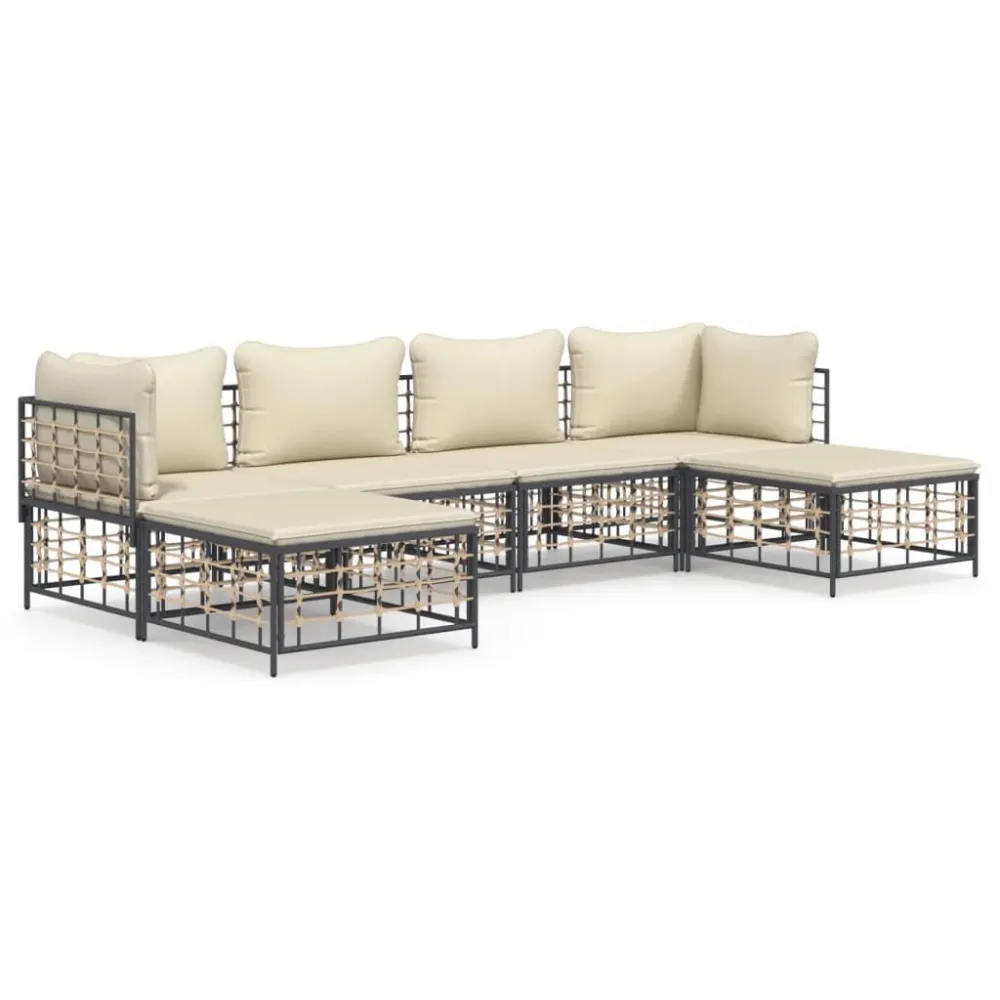 Sedia da Giardino Set Divani da Giardino 6 pz con Cuscini Antracite Polyrattan