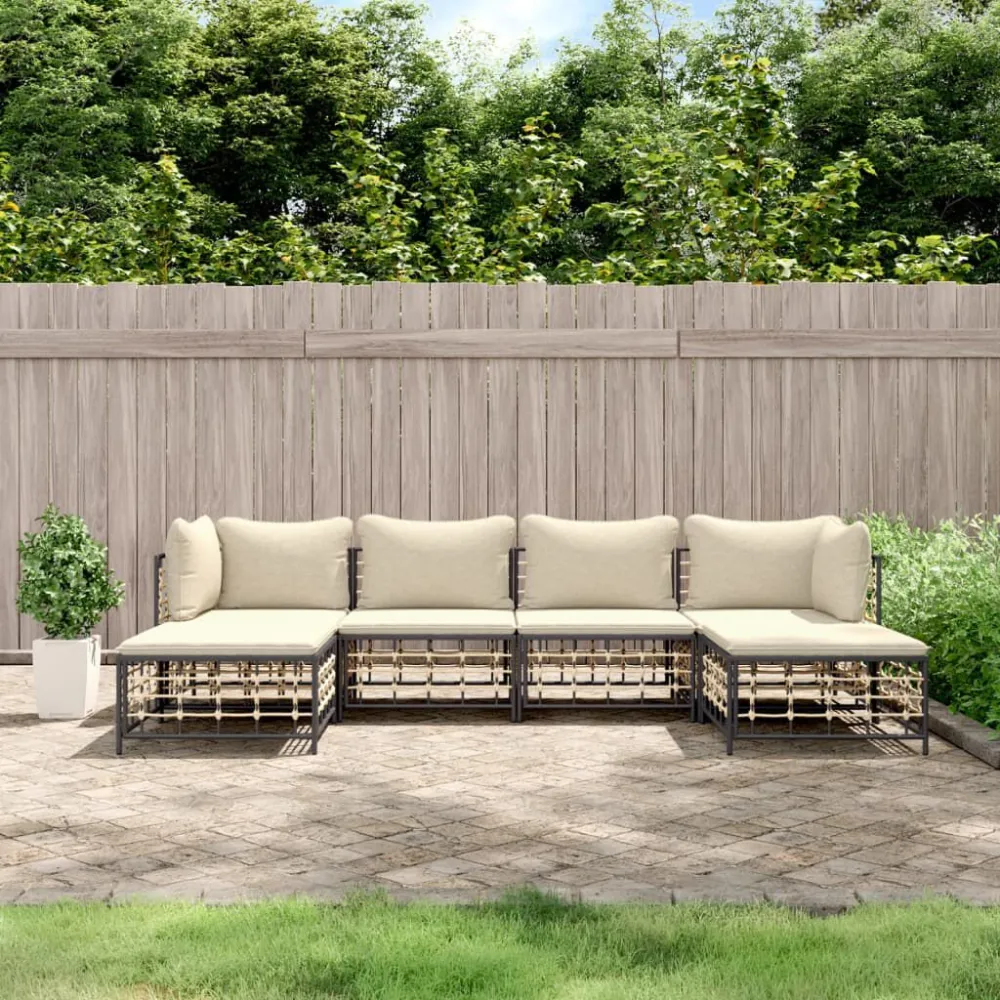 Sedia da Giardino Set Divani da Giardino 6 pz con Cuscini Antracite Polyrattan