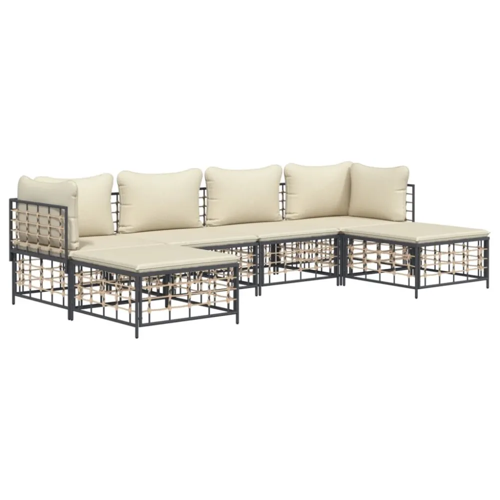 Sedia da Giardino Set Divani da Giardino 6 pz con Cuscini Antracite Polyrattan