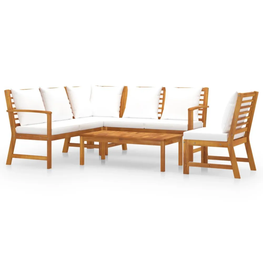 Sedia da Giardino Set Divani da Giardino 5 pz con Cuscini Crema Legno Acacia