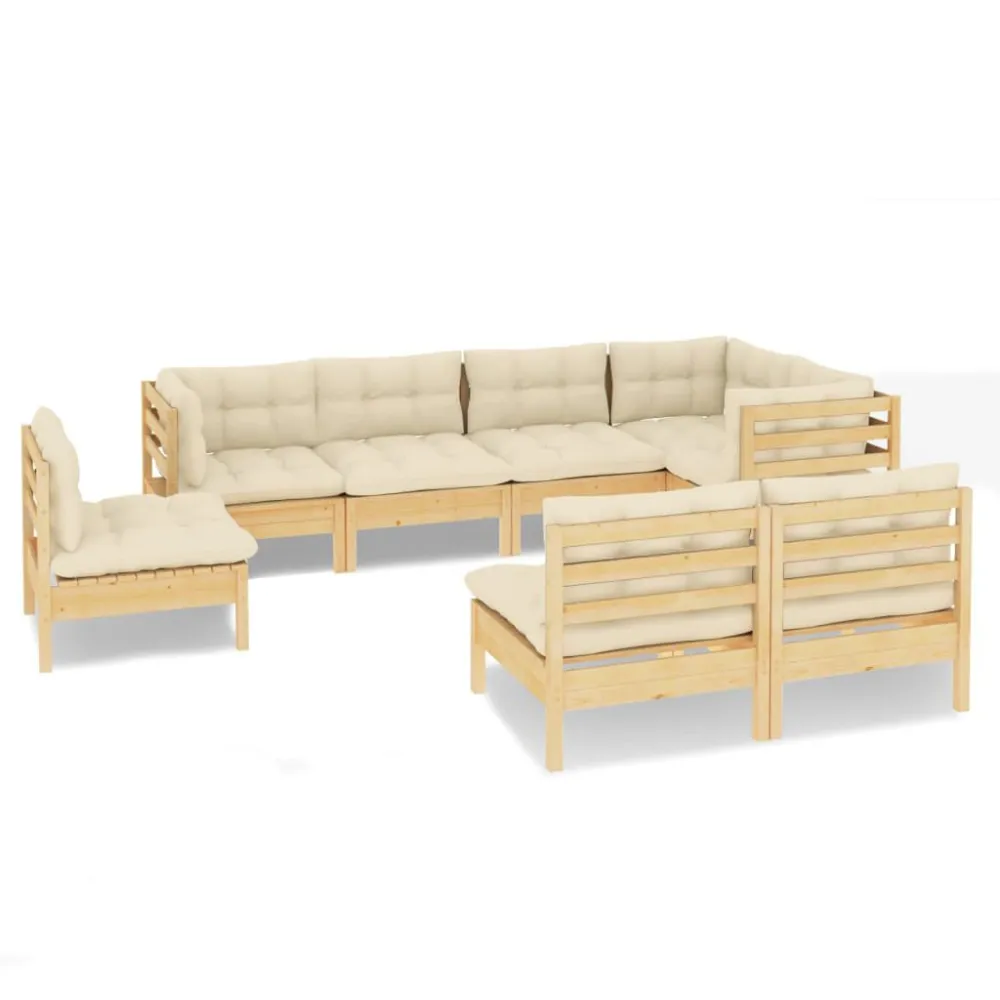 Sedia da Giardino Set Divani da Giardino 8 pz con Cuscini Crema Massello di Pino