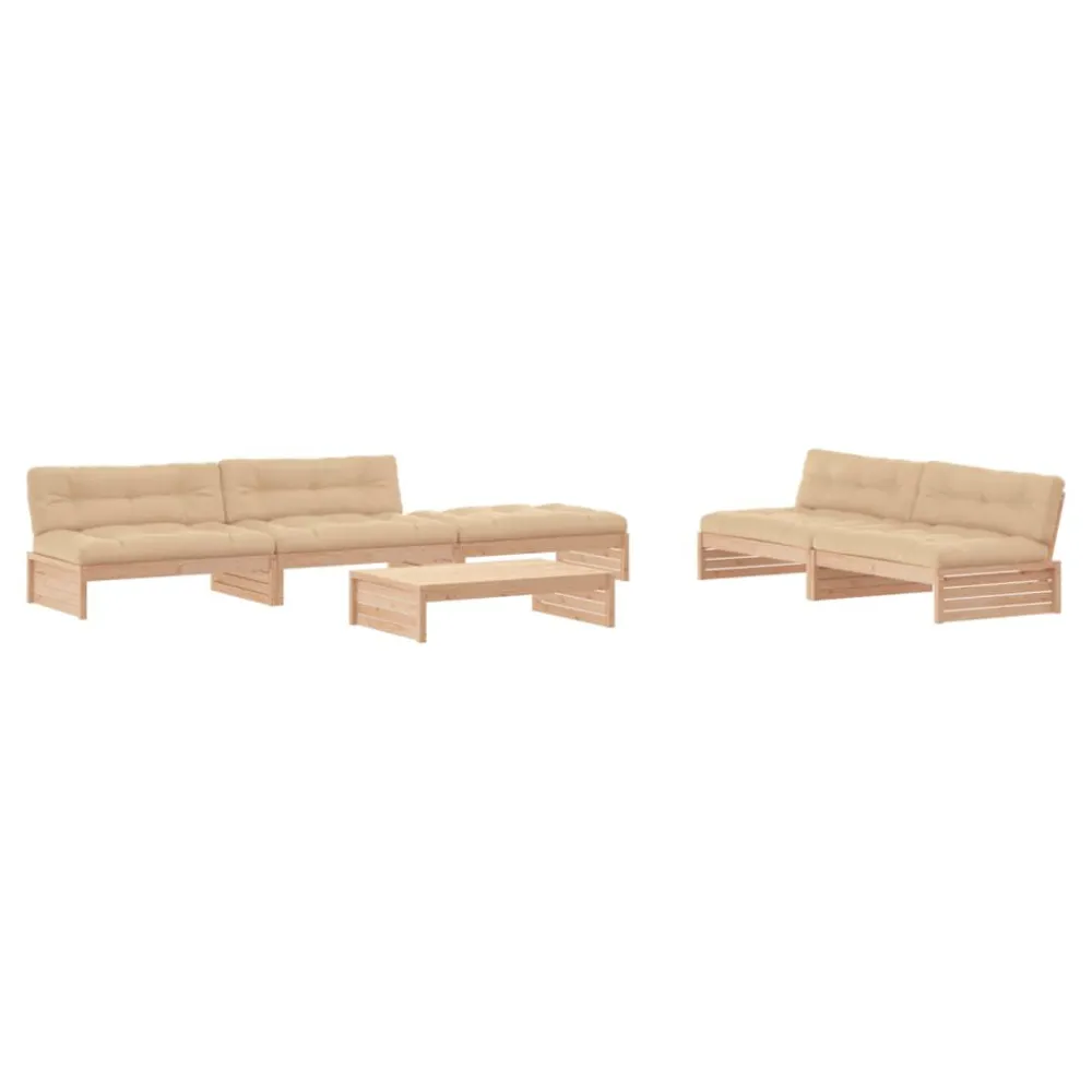 Sedia da Giardino Set Divani da Giardino 6 pz con Cuscini Legno Massello