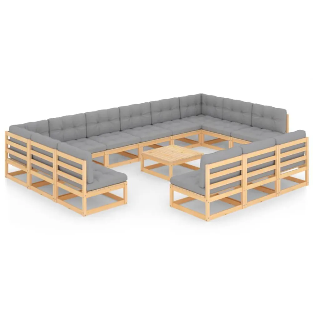 Sedia da Giardino Set Divani Giardino 14 pz con Cuscini Legno Massello di Pino