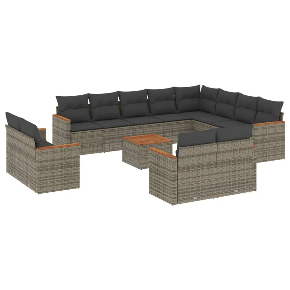 Sedia da Giardino Set Divani da Giardino 13 pz con Cuscini Grigio Polyrattan