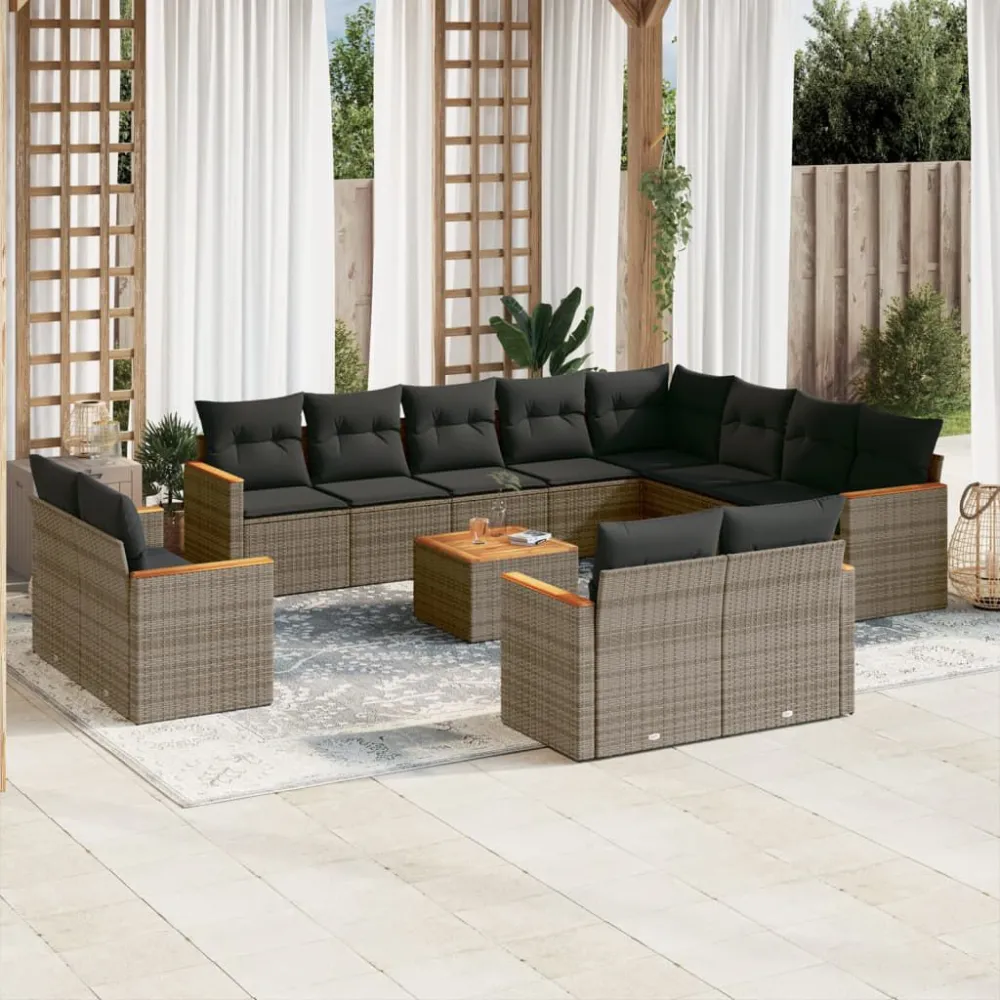 Sedia da Giardino Set Divani da Giardino 13 pz con Cuscini Grigio Polyrattan
