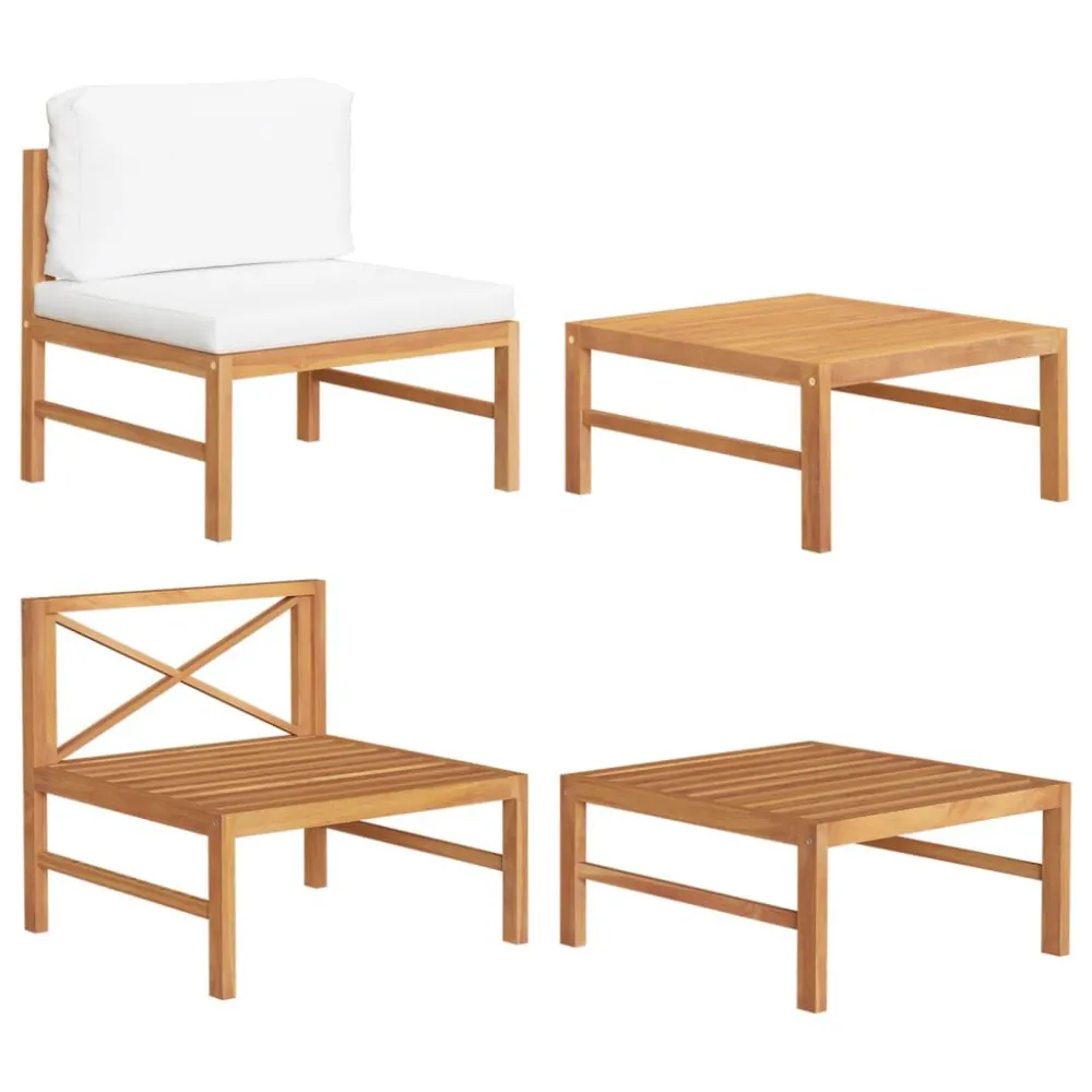 Sedia da Giardino Set Divani Giardino 2 pz Cuscini Crema Legno di Teak