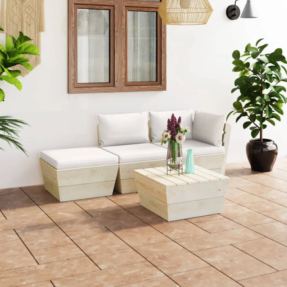 Sedia da Giardino Set Divani da Giardino su Pallet 4 pz con Cuscini Legno Abete
