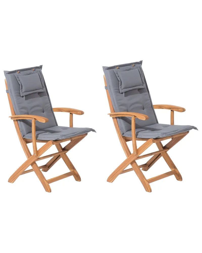 Sedia da Giardino Set 2 Garden Chairs Cushions MAUI Acacia Wood Graphite Grey