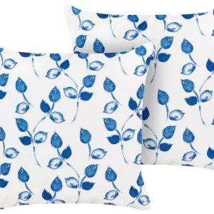 Sedia da Giardino Set 2 Outdoor Cushions Leaf Motif 45 x 45 cm White and Blue TORBORA