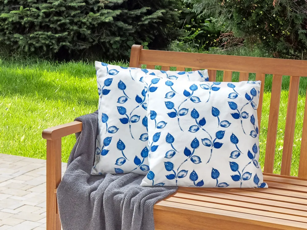 Sedia da Giardino Set 2 Outdoor Cushions Leaf Motif 45 x 45 cm White and Blue TORBORA
