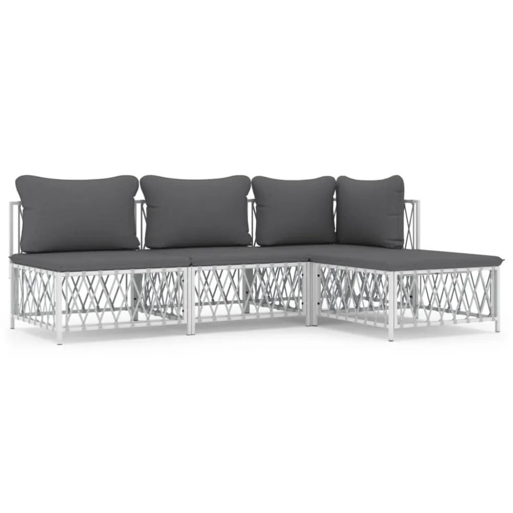 Sedia da Giardino Set Salotto da Giardino 4 pz con Cuscini Acciaio Bianco