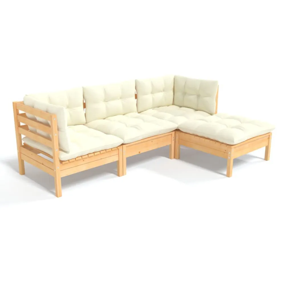 Sedia da Giardino Set Salotto da Giardino 4 pz con Cuscini Crema Legno di Pino