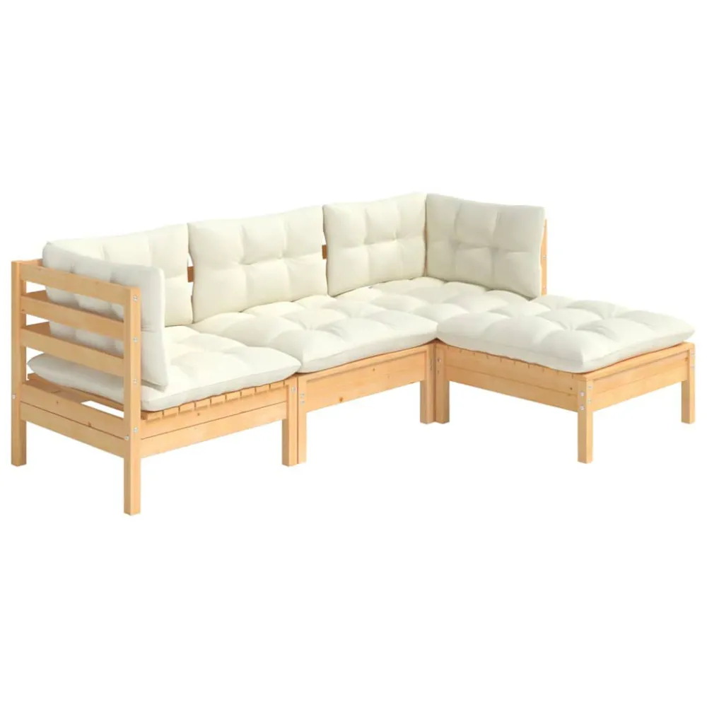 Sedia da Giardino Set Salotto da Giardino 4 pz con Cuscini Crema Legno di Pino