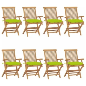 Sedia da Giardino Set di 8 sedie da giardino con cuscini verde brillante teak massiccio
