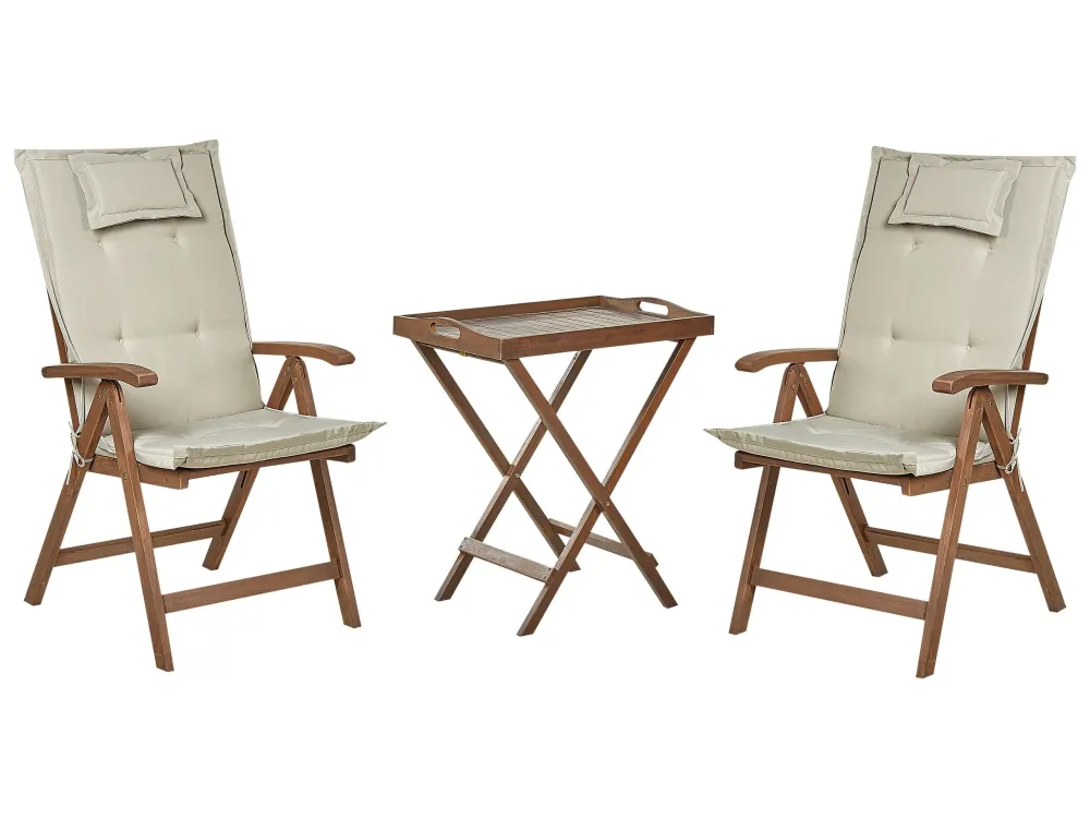 Sedia Pieghevole Acacia Wood Bistro Set Dark Taupe Cushions AMANTEA