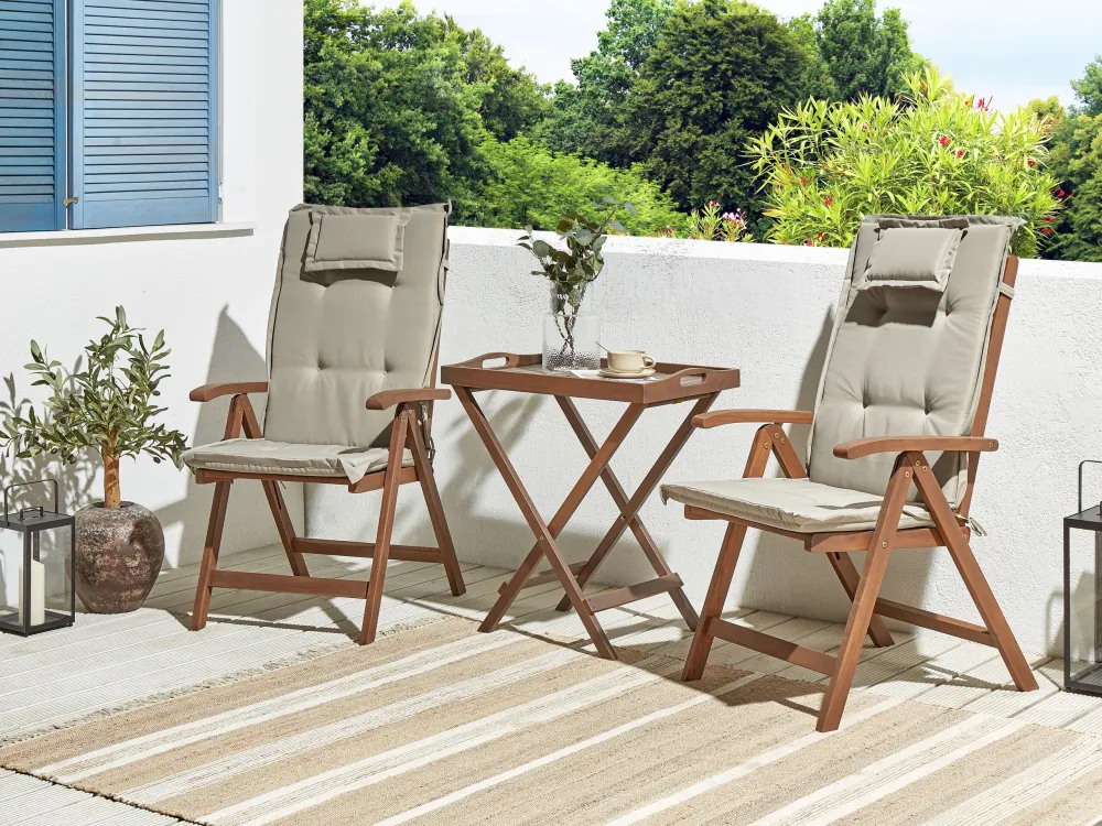 Sedia Pieghevole Acacia Wood Bistro Set Dark Taupe Cushions AMANTEA