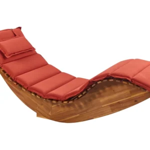 Sedia Pieghevole Acacia Wood Garden Sun Lounger Light Cushion Red BRESCIA II