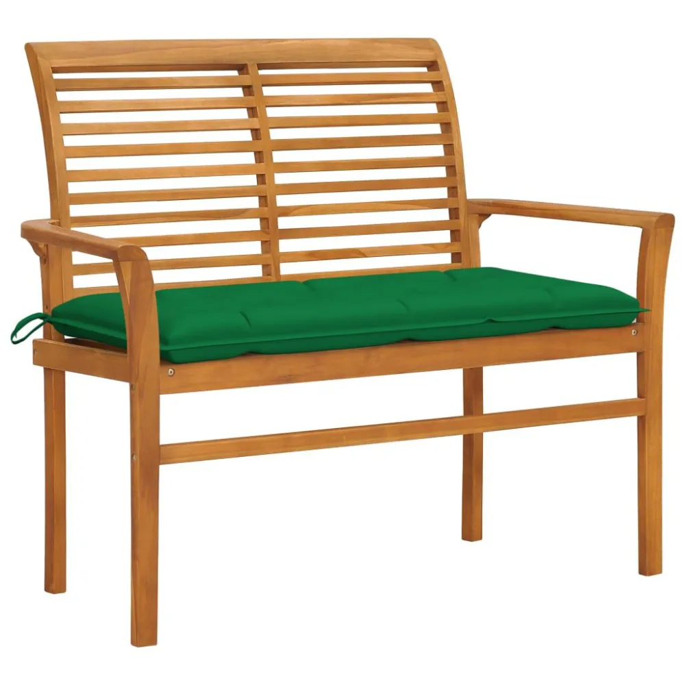 Sedia Pieghevole Panca da Giardino con Cuscino Verde 112 cm Legno di Teak