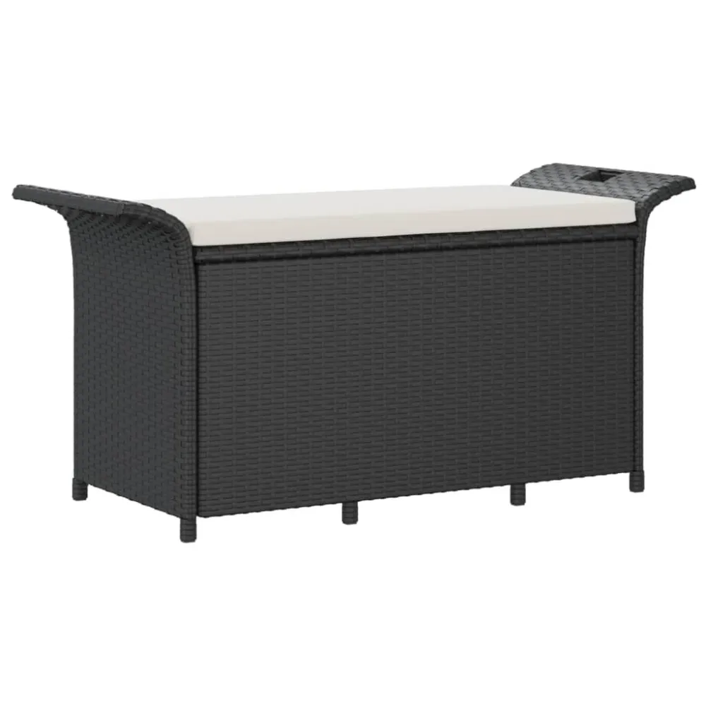 Sedia Pieghevole Panca da Giardino con Cuscino Nero 116x46x57 cm Polyrattan