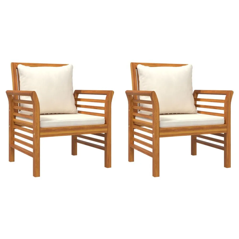 Sedia Pieghevole Poltrone con Cuscini Bianco Crema 2 pz Legno Massello di Acacia
