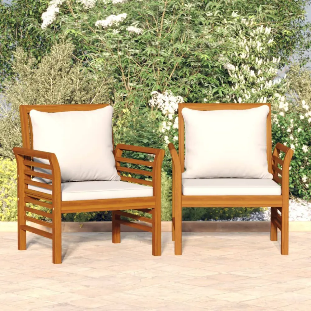 Sedia Pieghevole Poltrone con Cuscini Bianco Crema 2 pz Legno Massello di Acacia