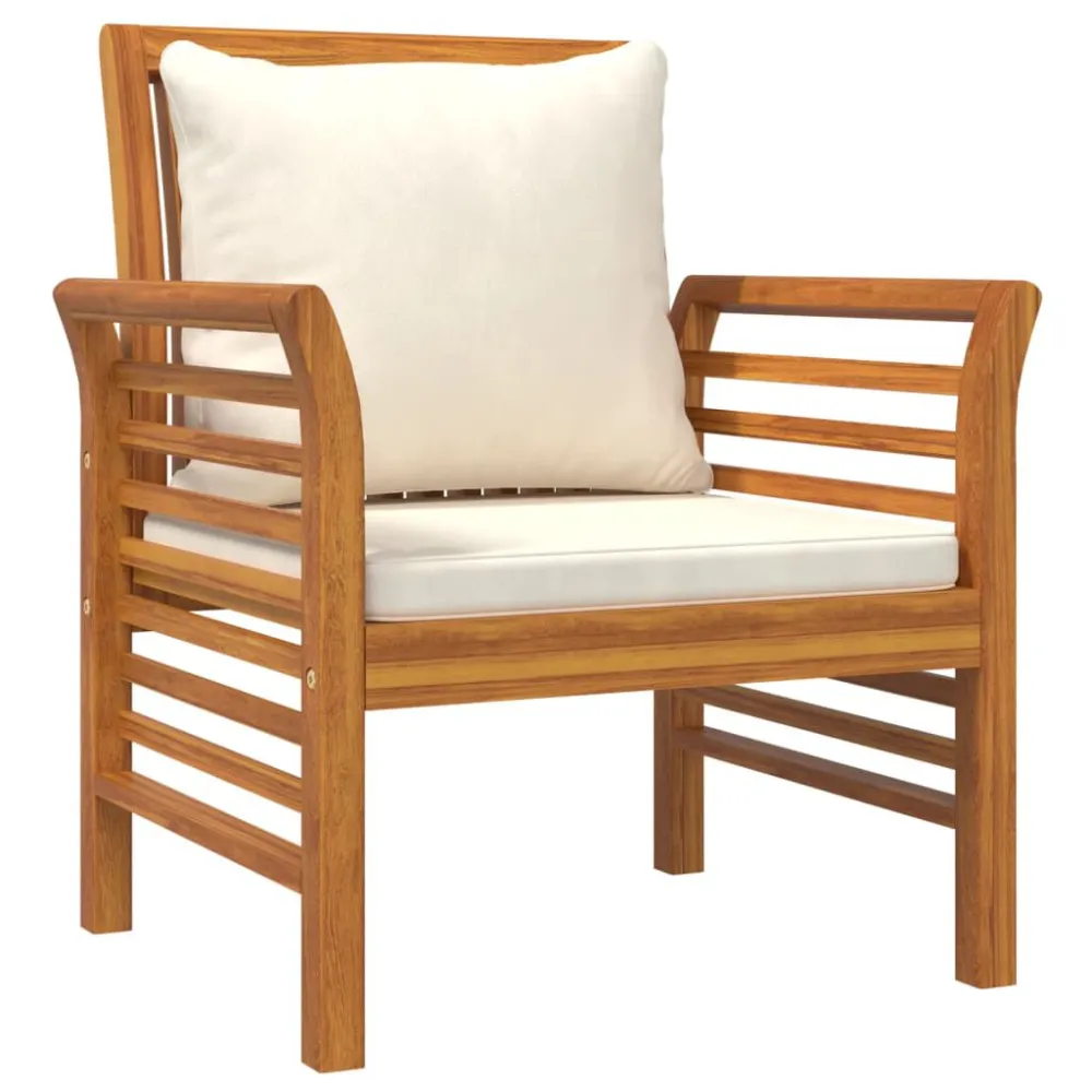 Sedia Pieghevole Poltrone con Cuscini Bianco Crema 2 pz Legno Massello di Acacia