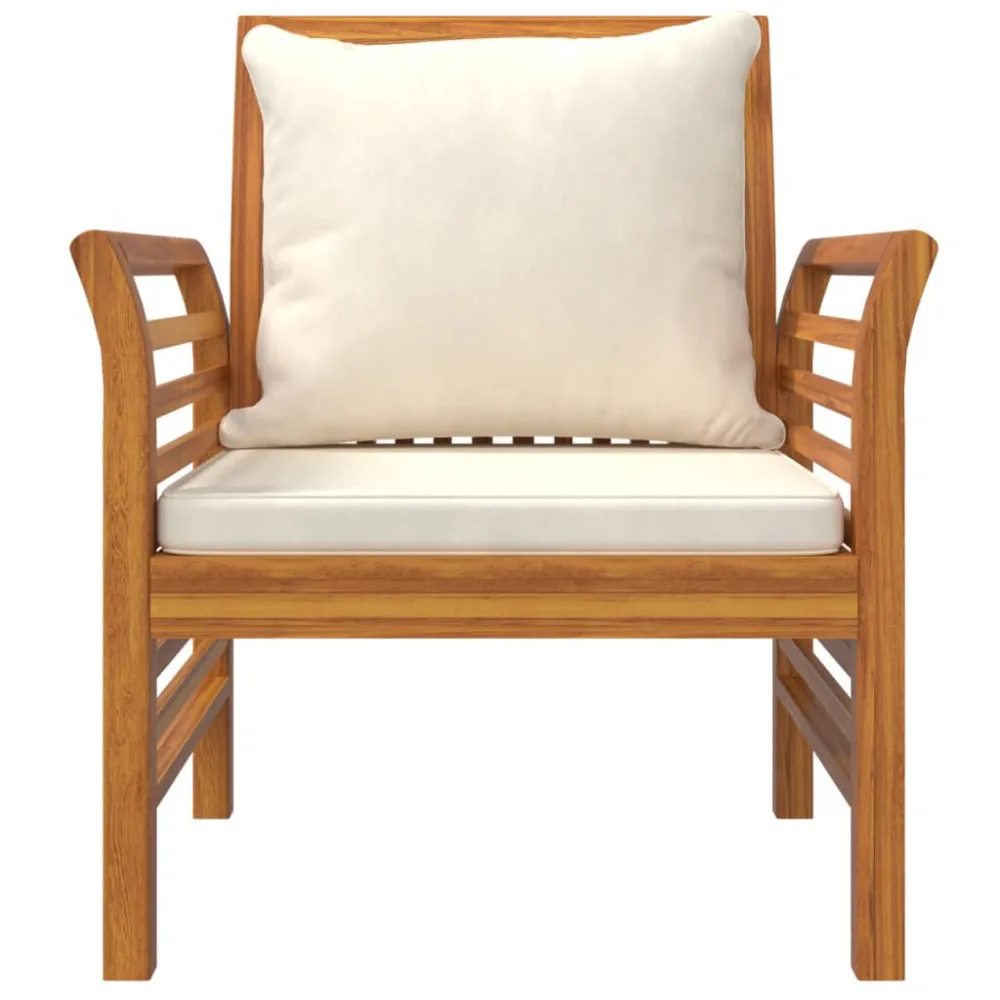 Sedia Pieghevole Poltrone con Cuscini Bianco Crema 2 pz Legno Massello di Acacia