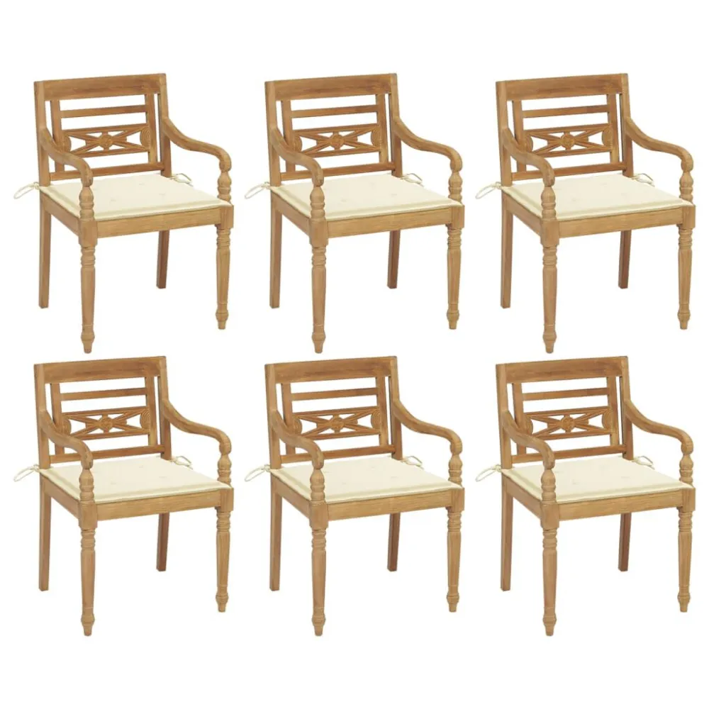 Sedia Pieghevole Sedie Batavia con Cuscini 6 pz Legno Massello di Teak